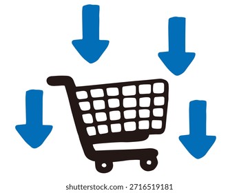 Cesta de la compra y Ilustración vectorial de Precios caídos – Concepto de deflación