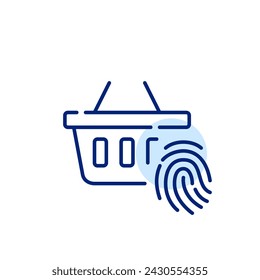 Shopping basket and fingerprint. E-commerce biometric authentication. Pixel perfect, editable stroke icon