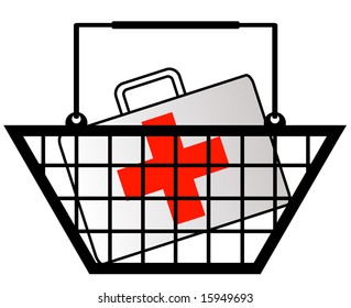 shopping basket with first aid kit or medicine in cart