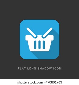 Shopping Basket Flat blue long shadow Icon / Logo Design