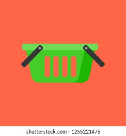 Shopping Basket flat icon isolated on red background. Simple Shopping Basket sign symbol in flat style. Autumn element Vector illustration for web and mobile design.
