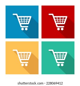 shopping basket - flat icon with long shadow