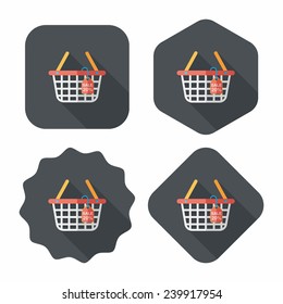 shopping basket flat icon with long shadow,eps10
