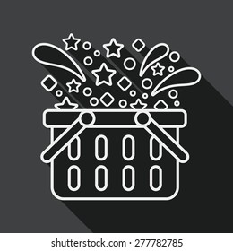 shopping basket flat icon with long shadow, line icon