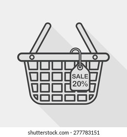 shopping basket flat icon with long shadow, line icon
