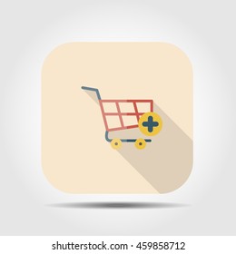 shopping basket flat icon with long shadow, vector illustration