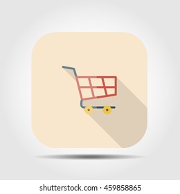 shopping basket flat icon with long shadow, vector illustration