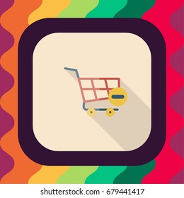 shopping basket flat icon with long shadow, vector illustration