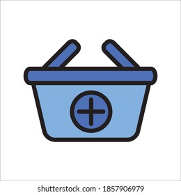 Ilustración de la plantilla del logotipo del vector de iconos planos de la cesta de compras Ilustración