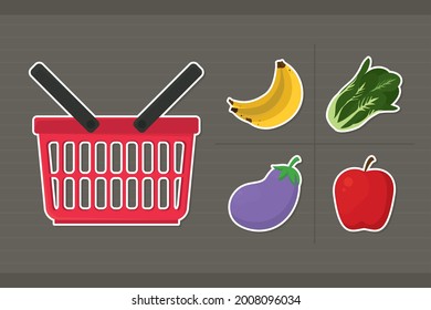 shopping basket, fruits and vegetables