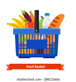 Shopping basket full of healthy organic fresh and natural food. Flat vector icon. - Shutterstock ID 288125666
