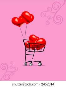 Shopping basket "full of love". Valentine postcard