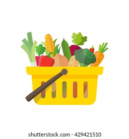 Shopping basket full of vegetables - can illustrate healthy lifestyle, vegan or vegetarian diet, raw food, healthy cooking. Also farming, fresh food and organic agriculture.