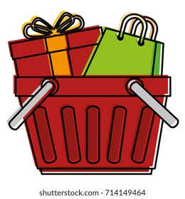 shopping basket with gift and bag