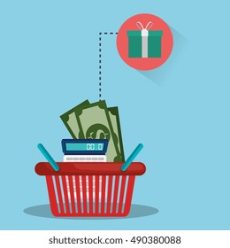 shopping basket with gift box