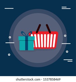shopping basket with gift box vector illustration design