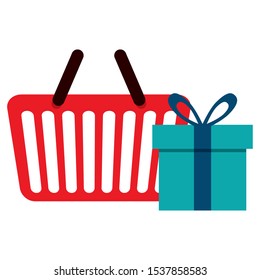 shopping basket with gift box vector illustration design