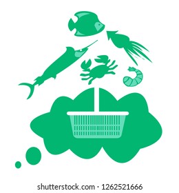 Shopping basket in green. Day Sale. Vector illustration
