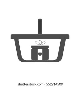 Shopping basket grey colour with present. Vector eps 10.