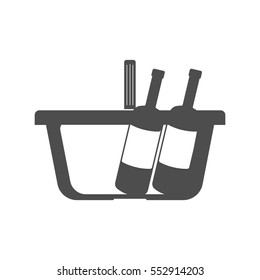 Shopping basket grey colour with two bottle. Vector eps 10.