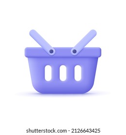 Shopping Basket. Grocery Shop, Online Shopping. 3d Vector Icon. Cartoon Minimal Style.