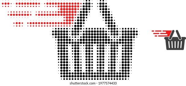 Shopping basket halftone dot icon illustration. Halftone pattern contains round pixels. Vector illustration of shopping basket icon on a white background. Flat abstraction for shopping basket symbol.