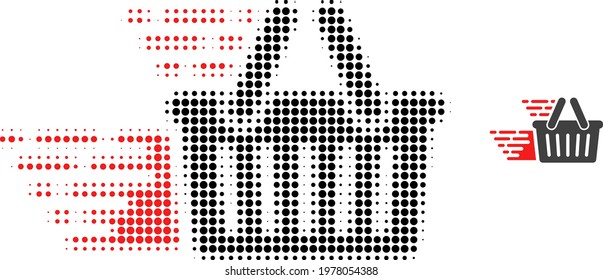 Shopping basket halftone dotted icon illustration. Halftone pattern contains circle points. Vector illustration of shopping basket icon on a white background.