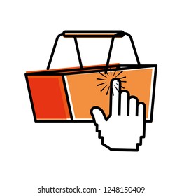 shopping basket with hand touching