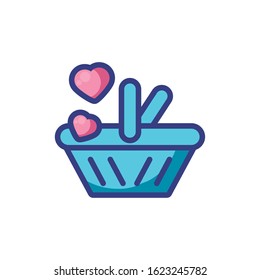 Shopping basket and hearts design of love passion romantic valentines day wedding decoration and marriage theme Vector illustration