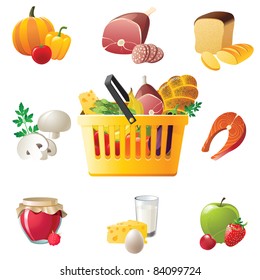 shopping basket and highly detailed food icons