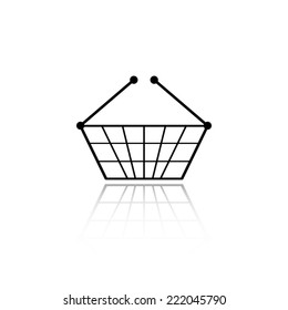 shopping basket icon - black vector illustration with reflection