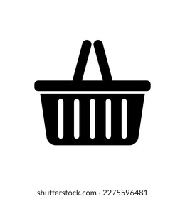 Shopping basket icon for carrying groceries in stores or e-commerce in black solid style
