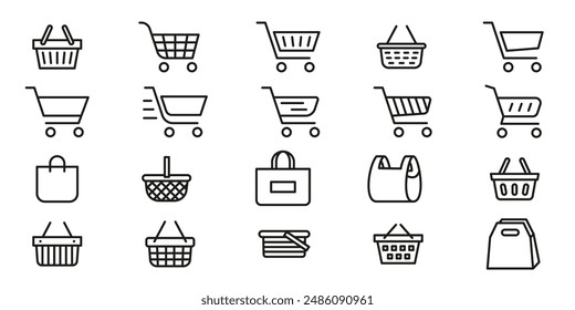 Shopping basket icon. Shopping cart, basket, bag icon set.