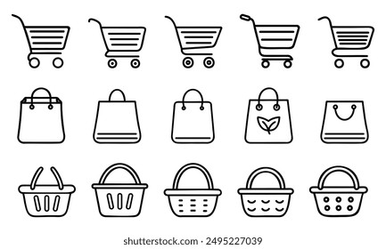 Shopping basket icon. Shopping cart, basket, bag icon set.