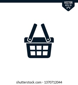 Shopping basket icon collection in glyph style, solid color vector