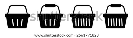 Shopping basket icon in different style vector illustration on white background. Basket icon set. shopping kozina for groceries store. Shop cart, bag, online purchase, retail vector.   