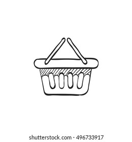 Shopping basket icon in doodle sketch lines. Buying, ecommerce 