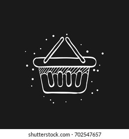 Shopping basket icon in doodle sketch lines. Buying, ecommerce 