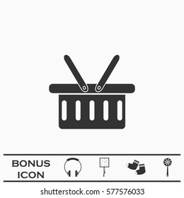 Shopping basket icon flat. Black pictogram on white background. Vector illustration symbol and bonus button