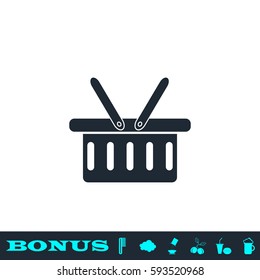 Shopping basket icon flat. Black pictogram on white background. Vector illustration symbol and bonus button