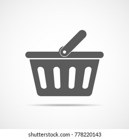 Shopping basket icon in flat design. Vector illustration. Gray basket icon on light background