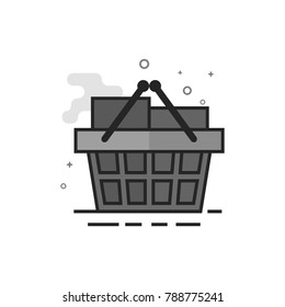 Shopping basket icon in flat outlined grayscale style. Vector illustration.