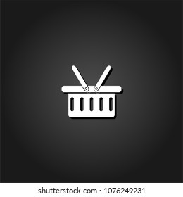 Shopping basket icon flat. Simple White pictogram on black background with shadow. Vector illustration symbol