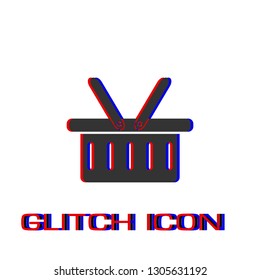 Shopping basket icon flat. Simple pictogram - Glitch effect. Vector illustration symbol