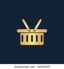 Shopping basket icon flat. Simple gold pictogram on dark background. Vector illustration symbol