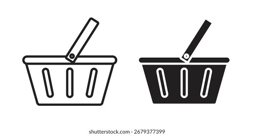 Icono de la cesta de la compra plano y paquete de estilo de estilo de trazo sobre fondo blanco. Ilustraciones vectoriales