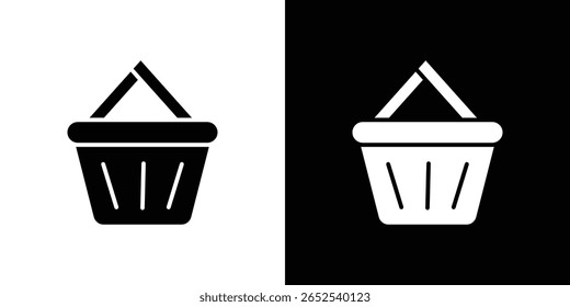 Shopping basket icon in flat version on black and white background