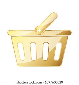 Shopping basket icon. Gold shopping basket icon. Vector illustration. Gold symbol of basket