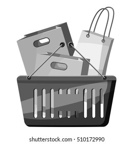 Shopping basket icon. Gray monochrome illustration of shopping basket vector icon for web