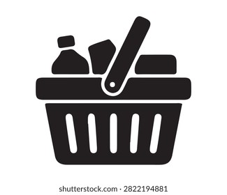 Shopping basket icon with grocery items for retail and e-commerce design